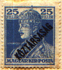 Effige del re Carlo IV. Francobollo emesso nel 1918, soprastampato 'Repubblica'.